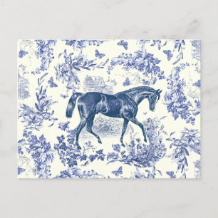 Elegant Vintage Rustic Horse Blue Floral Toile Postcard