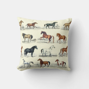 Elegant Vintage Rustic Horse Breeds Toile Throw Pillow