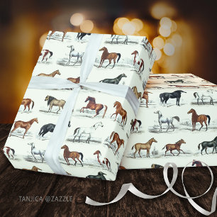 Elegant Vintage Rustic Horse Breeds Toile Wrapping Paper