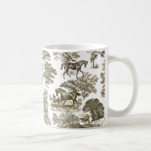 Elegant Vintage Rustic Horses Beige Toile Coffee Mug
