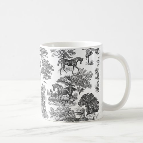 Elegant Vintage Rustic Horses Black White Toile Coffee Mug