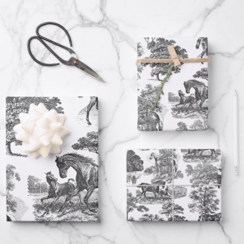 Elegant Vintage Rustic Horses Country Toile Wrapping Paper Sheets