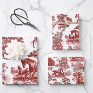 Elegant Vintage Rustic Horses Country Toile Wrapping Paper Sheets