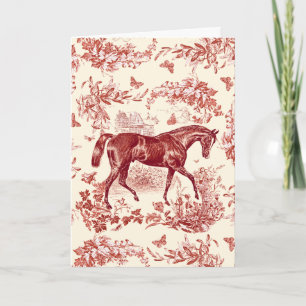 Elegant Vintage Rustic Red Horse Floral Toile Card