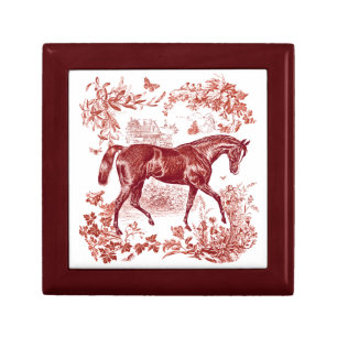 Elegant Vintage Rustic Red Horse Floral Toile Gift Box