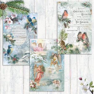 Elegant Vintage Rustic Winter Christmas Ephemera Wrapping Paper Sheets