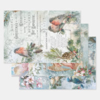 Elegant Vintage Rustic Winter Christmas Ephemera Wrapping Paper Sheets