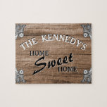 Elegant Vintage Rustic Wood Custom Family Name Jigsaw Puzzle<br><div class="desc">Perfect gift for Housewarming. Customize it with your family name and your favorite background image.</div>