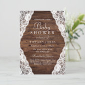 Elegant Vintage Rustic Wood Lace Baby Shower Invitation (Standing Front)