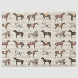 Elegant Vintage Saddled Horses Beige Script Tissue Paper