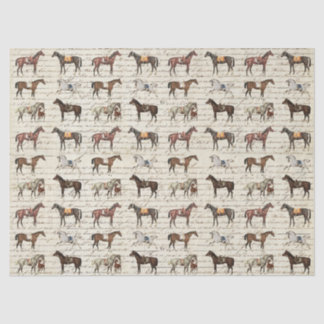 Elegant Vintage Saddled Horses Beige Script Tissue Paper