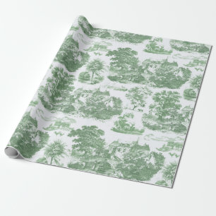 Elegant Vintage Sage French Chateau Toile Wrapping Paper