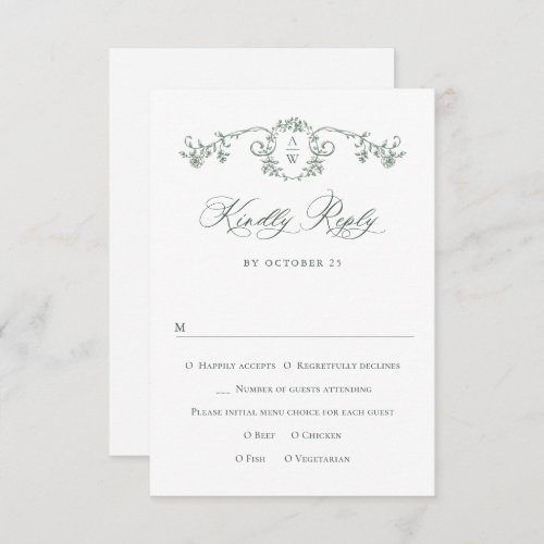 Elegant Vintage Sage French Garden Floral Wedding RSVP Card