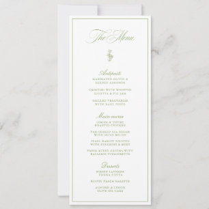 Elegant Vintage Sage & Gray Garden Wedding Menu Invitation