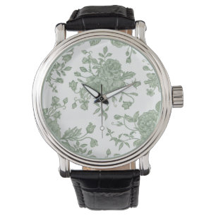 Elegant Vintage Sage Green French Floral Watch