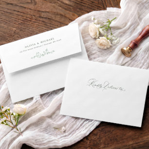 Elegant Vintage Sage Green French Floral Wedding Envelope