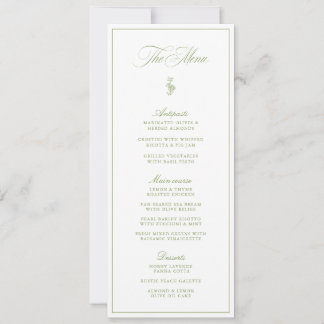 Elegant Vintage Sage Green Garden Wedding Menu Invitation