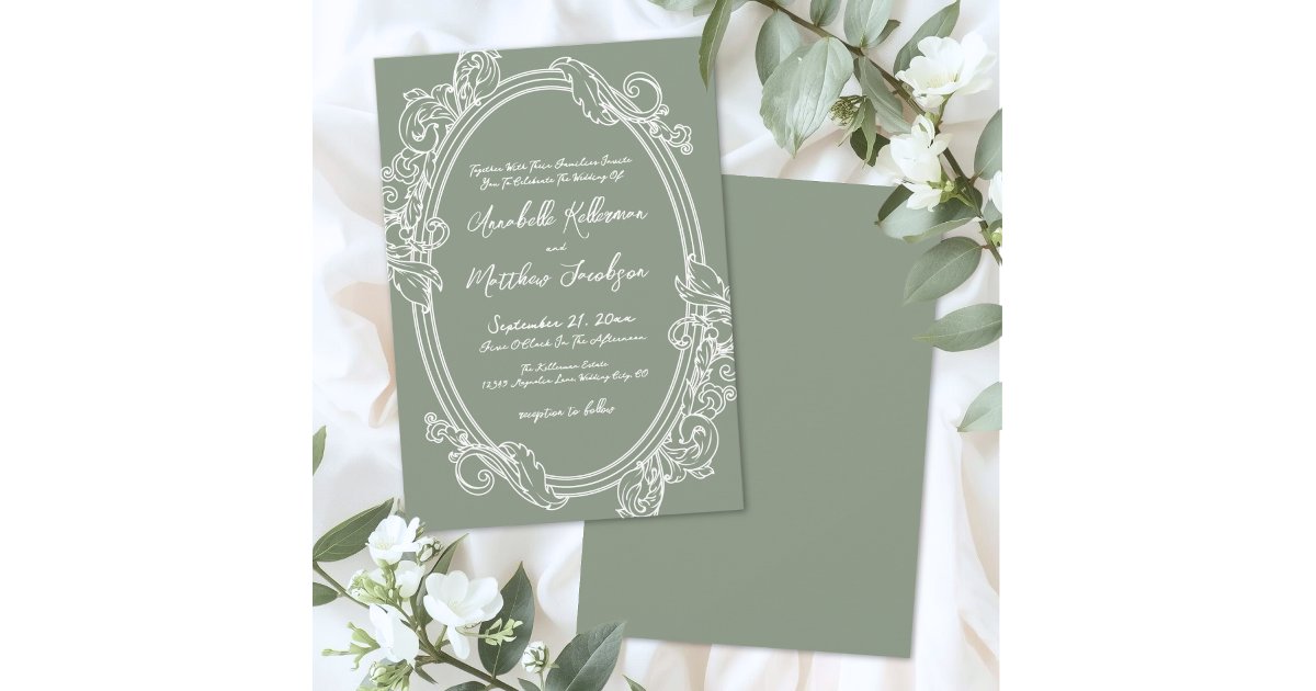 Elegant Vintage Sage Green Wedding Invitation | Zazzle