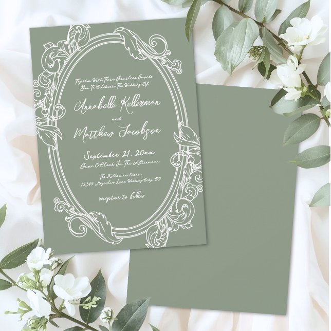 Elegant Vintage Sage Green Wedding Invitation (Elegant Vintage Sage Green Wedding Invitation)