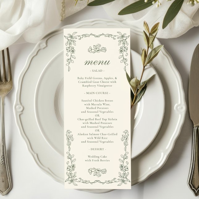 Elegant Vintage Sage Green Wedding Menu (Creator Uploaded)
