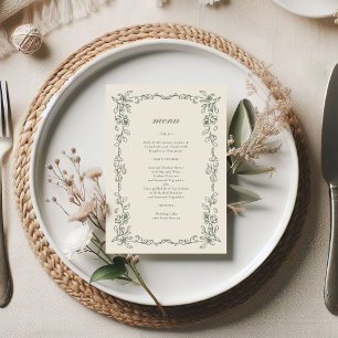 Elegant Vintage Sage Green Wedding Menu