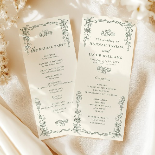 Elegant Vintage Sage Green Wedding Program (Creator Uploaded)