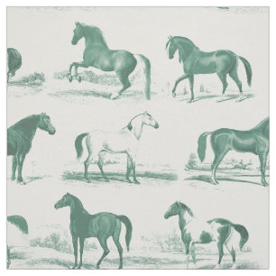 Elegant Vintage Sage Horse Breeds Pattern Fabric