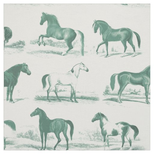 Elegant Vintage Sage Horse Breeds Pattern  Fabric