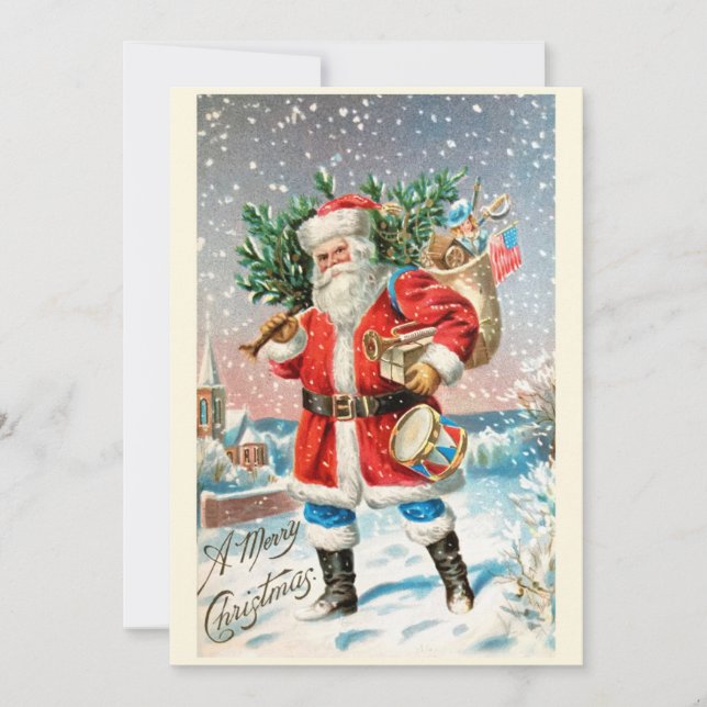 Elegant Vintage Santa Claus Christmas Greetings Holiday Card (Front)