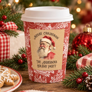 Elegant Vintage Santa Claus Christmas Party Paper Cups