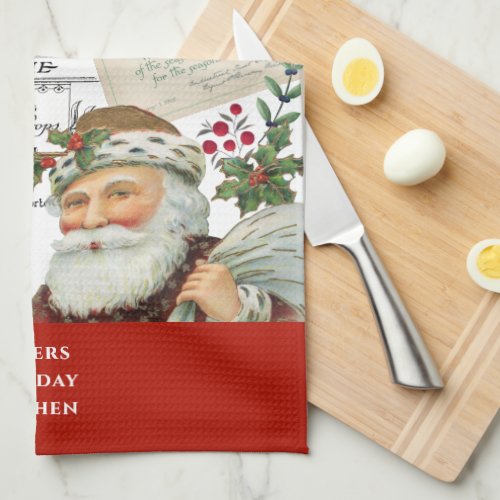 Elegant Vintage Santa Collage Christmas Kitchen Towel