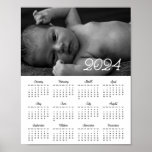 Elegant vintage script 2024 photo calendar poster<br><div class="desc">An elegant photo calendar poster to customize with a family picture,  a perfect way to start the year 2024.</div>