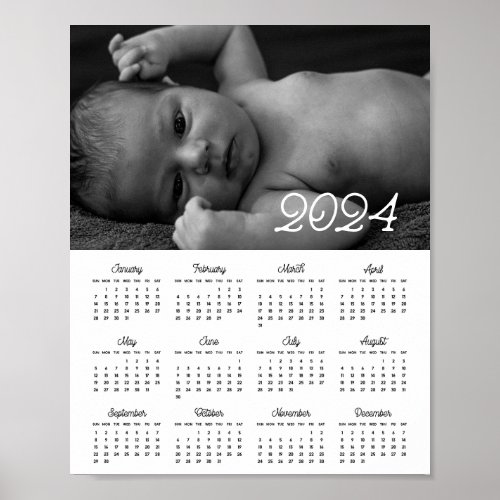 Elegant vintage script 2024 photo calendar poster
