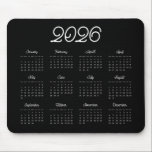 Elegant vintage script 2026 Black calendar Mouse Pad<br><div class="desc">A modern mousepad calendar for the year 2026.</div>