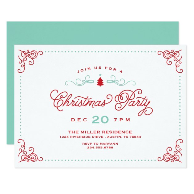 Elegant Vintage Script Christmas Party Invitation