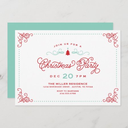 Elegant Vintage Script Christmas Party Invitation