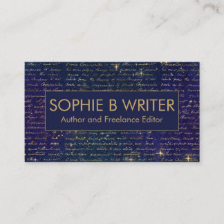 Elegant Vintage Script Navy Gold Writers Author Business Card