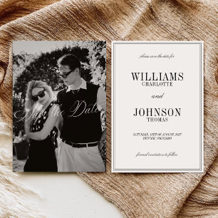 Elegant Vintage Script Old Money Wedding Photo Save The Date