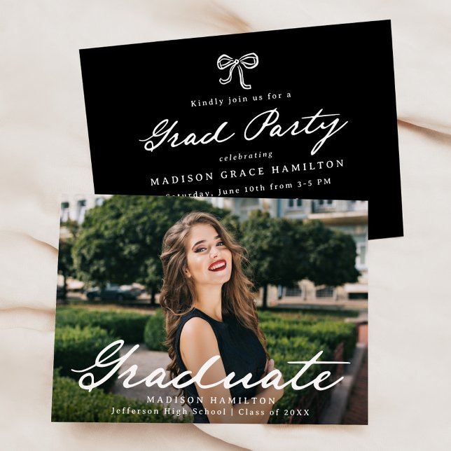 Elegant Vintage Script Photo Graduation Party Invitation (Creator Uploaded)