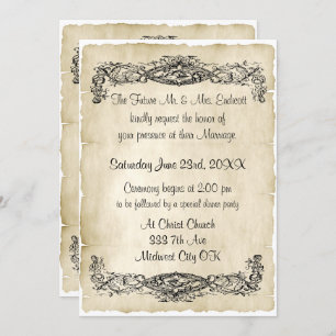 Elegant Vintage Scroll Work Parchment Wedding Invitation