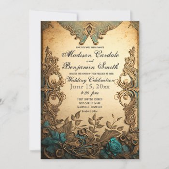Elegant Vintage Scrollwork Rustic Wedding Invitation by RusticCountryWedding at Zazzle