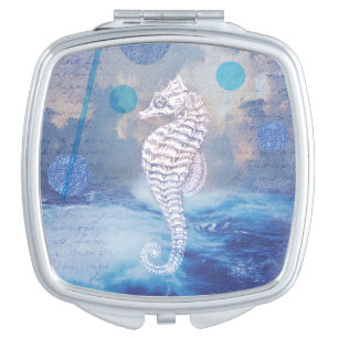 Elegant Vintage Seahorse Blue Ocean Waves Compact Mirror