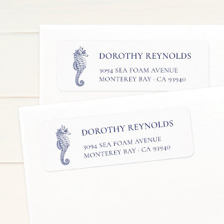 Elegant Vintage Seahorse Blue | Return Address Label