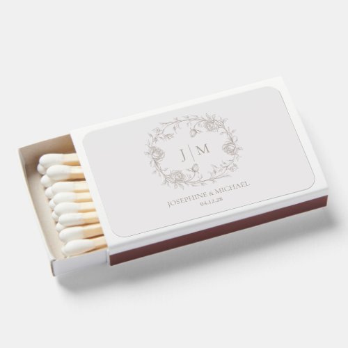 Elegant Vintage Sepia Wedding Monogram Crest Matchboxes