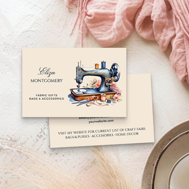 Elegant Vintage Sewing Machine Business Card (Sewing Business Card by Busy Business Bee)
