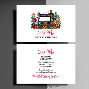 Elegant Vintage Sewing Machine & Colorful Flowers  Business Card
