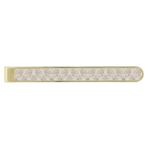 Elegant Vintage Shabby Chic Blush Pink Peony Gold Finish Tie Bar