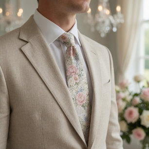 Elegant Vintage Shabby Chic Blush Pink Peony Neck Tie