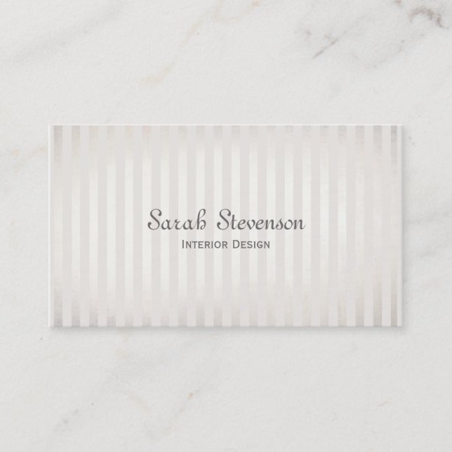 Elegant Vintage Silver and White Stripes Business Card (Front)