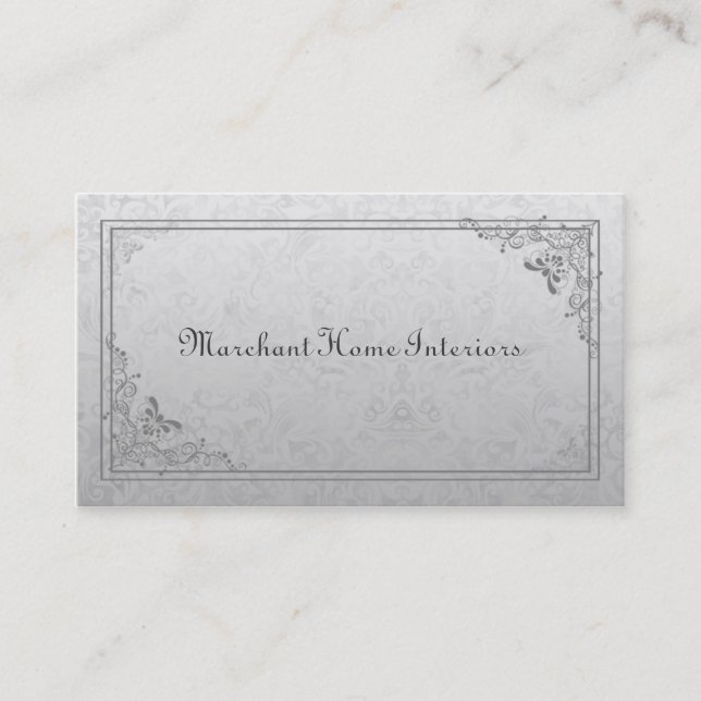 Elegant Vintage Silver Damask Business Cards (Front)